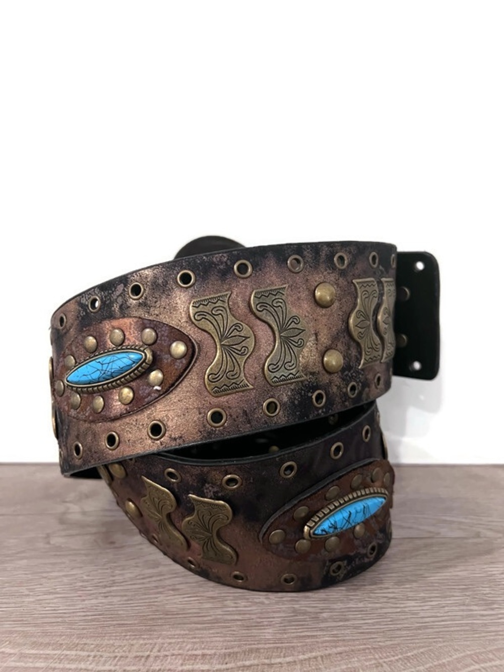 Wide Statement Belt Brutalist Western Turquoise textured Festival Women’s M